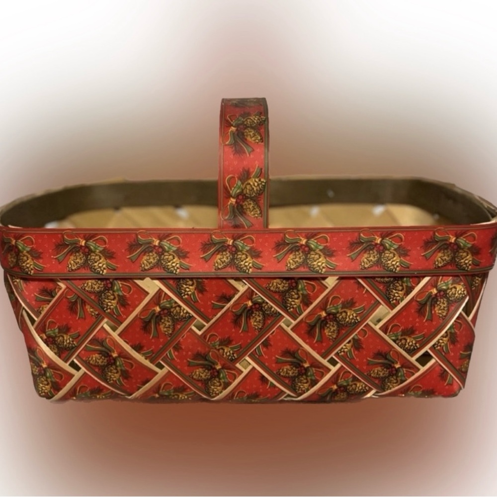 💥Vintage Decorative Christmas Woven Basket Handmade Ribbon Holiday Decor Accent